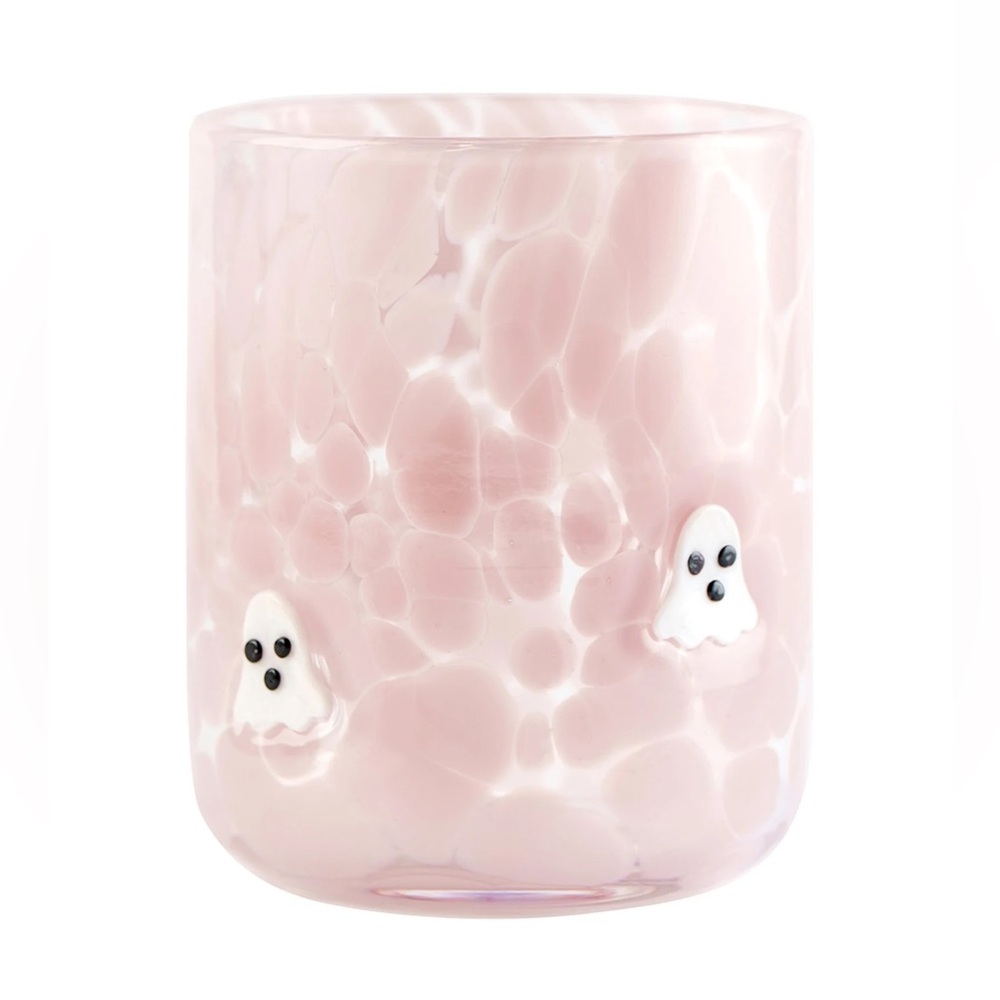 🦋 Pink Confetti White Ghost Icon Glass, juice Glass cup